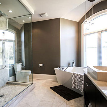 Large master ensuite bathroom with walk-in glass shower