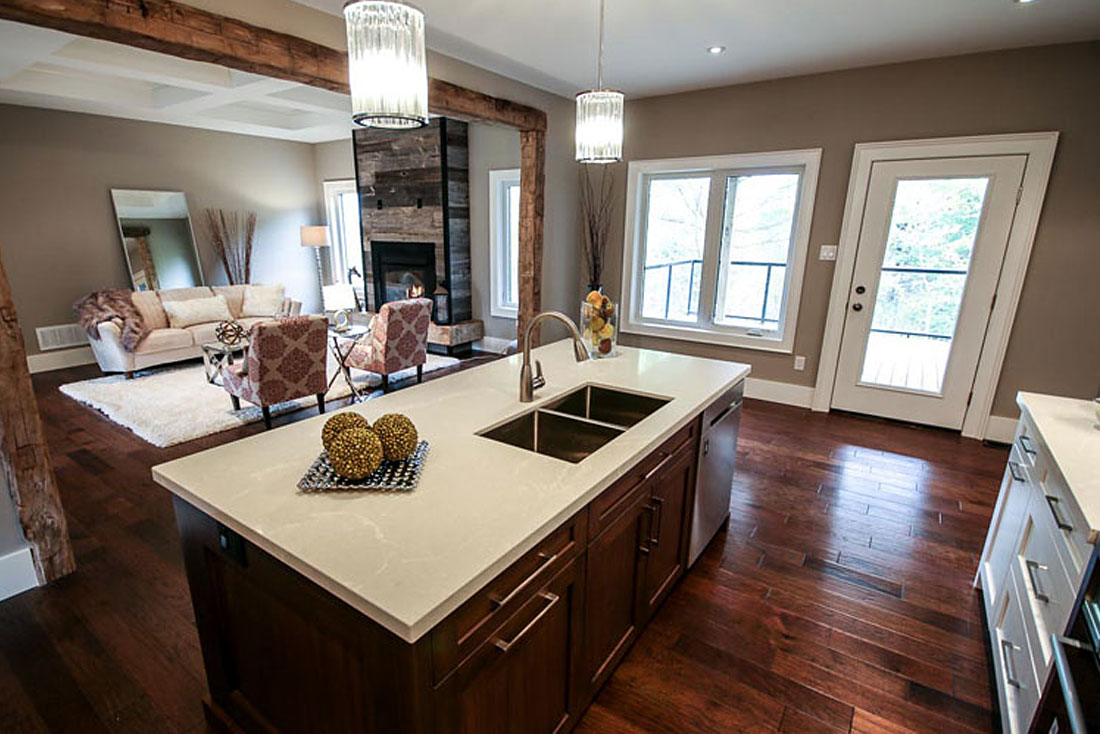 Hampshire kitchen with view of living room.