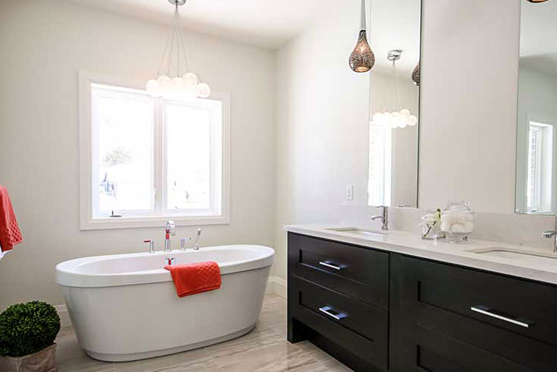 Yorkshire master ensuite with soaker tub and double vanity.